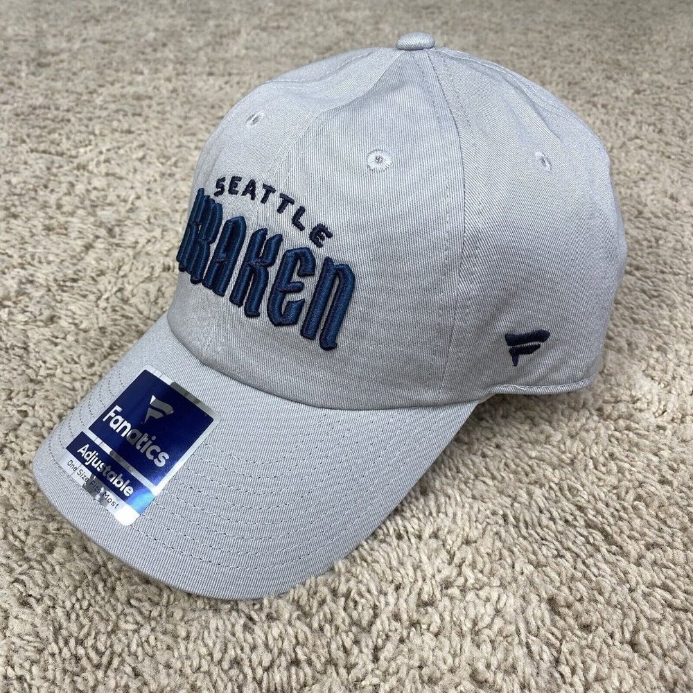Seattle Kraken Fanatics Branded Hat Wordmark Adjustable Gray Baseball Cap NWT